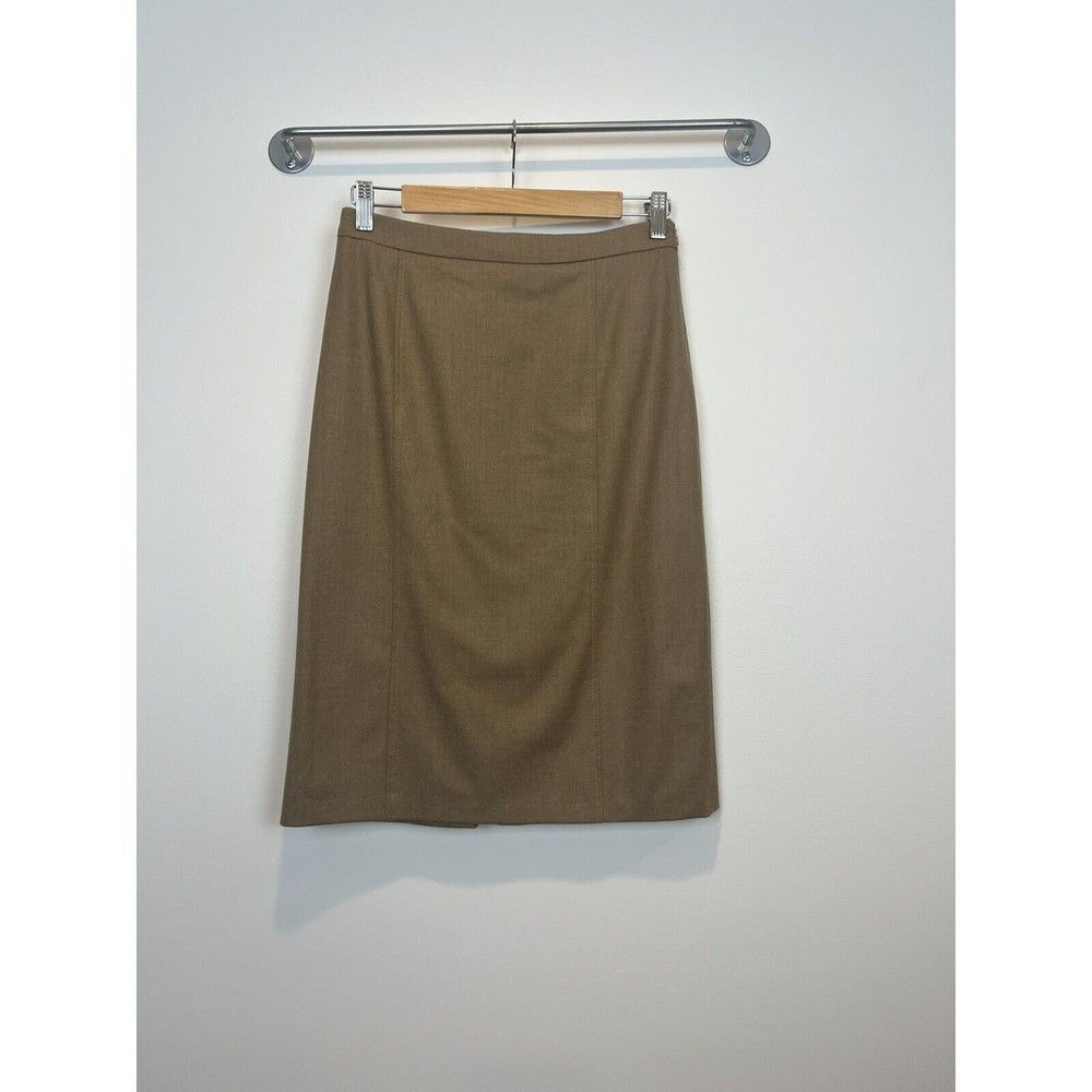 Piazza Sempione Womens Side Zip Knee Length Pencil Skirt Tan Wool IT 42 Lindsey